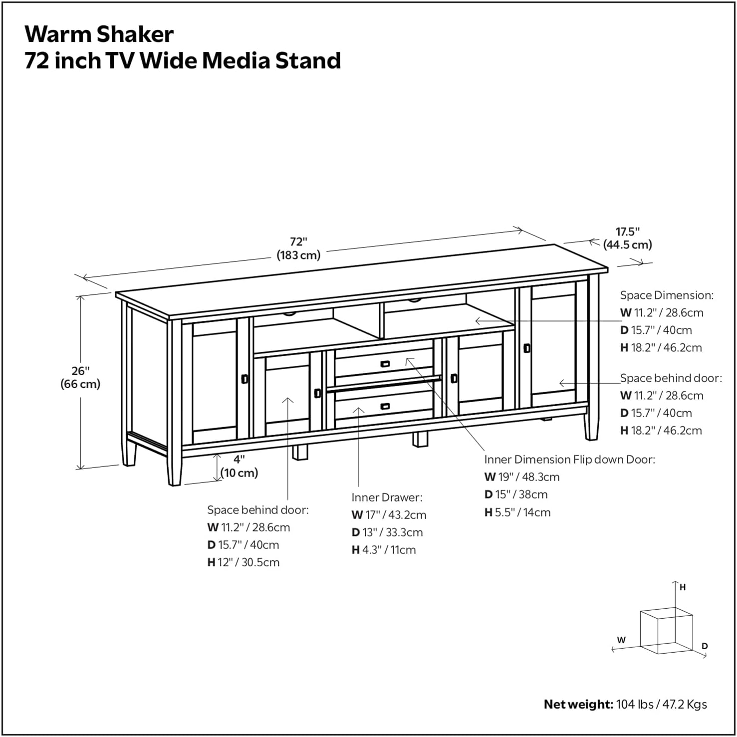 SIMPLIHOME Warm Shaker 47" Wide Solid Wood TV Stand in Light Golden Brown