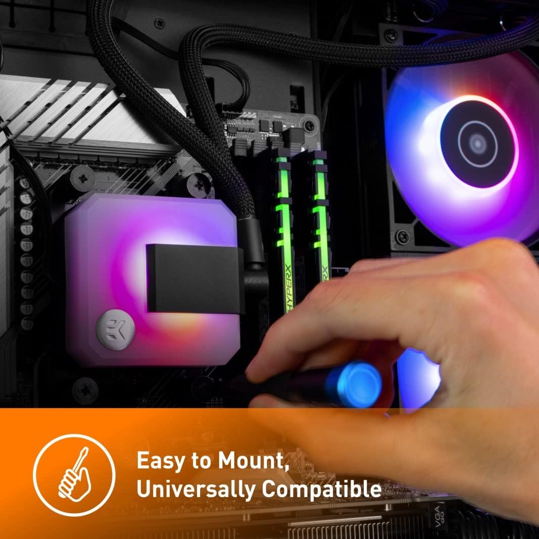 EK AIO 120mm, D-RGB All-in-One CPU Cooler with EK-Vardar High-Performance PMW Fans, Water Cooling Computer Parts, 120mm Fan, Intel 115X/1200/2066