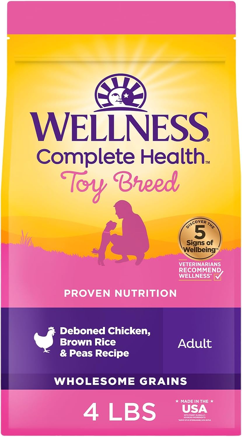 Wellness Complete Health Small Breed Adult Dry Dog Food, Wholesome Grain Kibble, Natural, Turkey and Oatmeal Recipe, 4 lb Bag