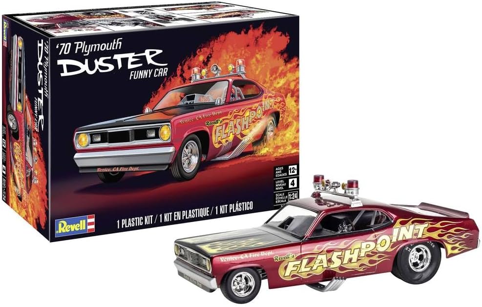 Revell 1970 Plymouth Duster Funny Car Plastic Model Kit – 1:24 Scale | 1:24 scale model car kit, Plymouth Duster funny car, 100 parts, skill level 4