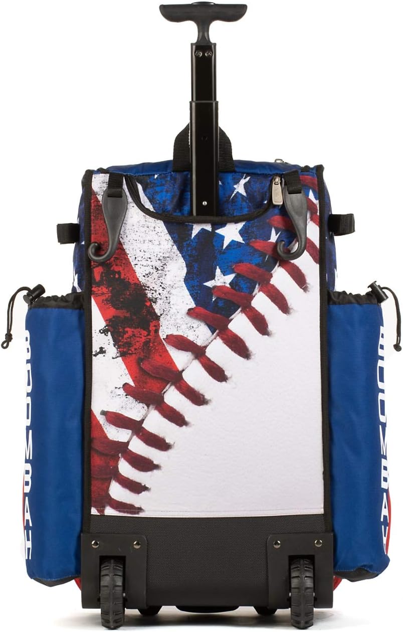 Boombah Rolling Superpack 2.0 Baseball/Softball Gear Bag - 23-1/2" x 13-1/2" x 9-1/2" - USA Baseball Royal/Red/White - Telescopic Handle - Holds 4