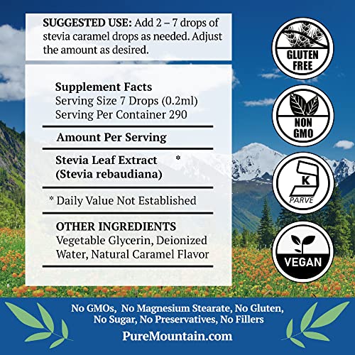 Caramel Stevia Drops - Flavored Stevia Liquid Drops - Zero Calorie Natural Sweetener - Alcohol Free - Kosher - 290 Servings - 2oz Glass Bottle