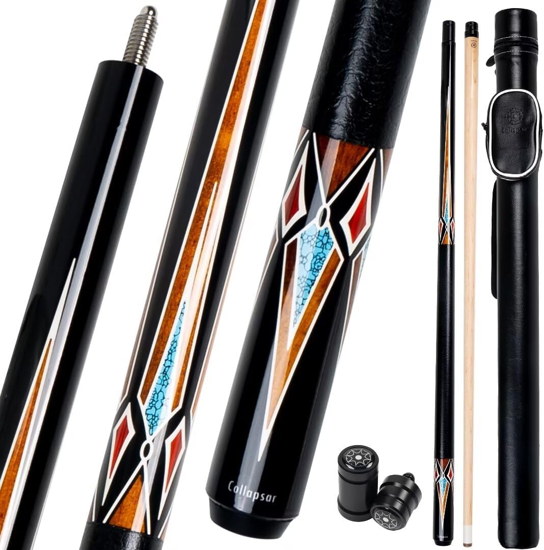 Collapsar CA Pool Stick with 1X1 Hard Case 58" Billiard Cue Stick | Canadian Maple Shaft with 13mm Cue Tip,19-21 oz Professional Pool Cue Set