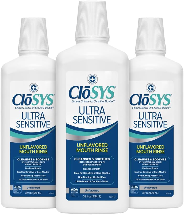 CloSYS Ultra Sensitive Mouthwash, 32 Oz, Alcohol Free Mouthwash, Unflavored Mouth Wash, Dye Free, pH Balanced, Helps Soothe Entire Mouth | Unflavored Mouth Wash, Dye Free, pH Balanced, Helps Soothe Entire Mouth