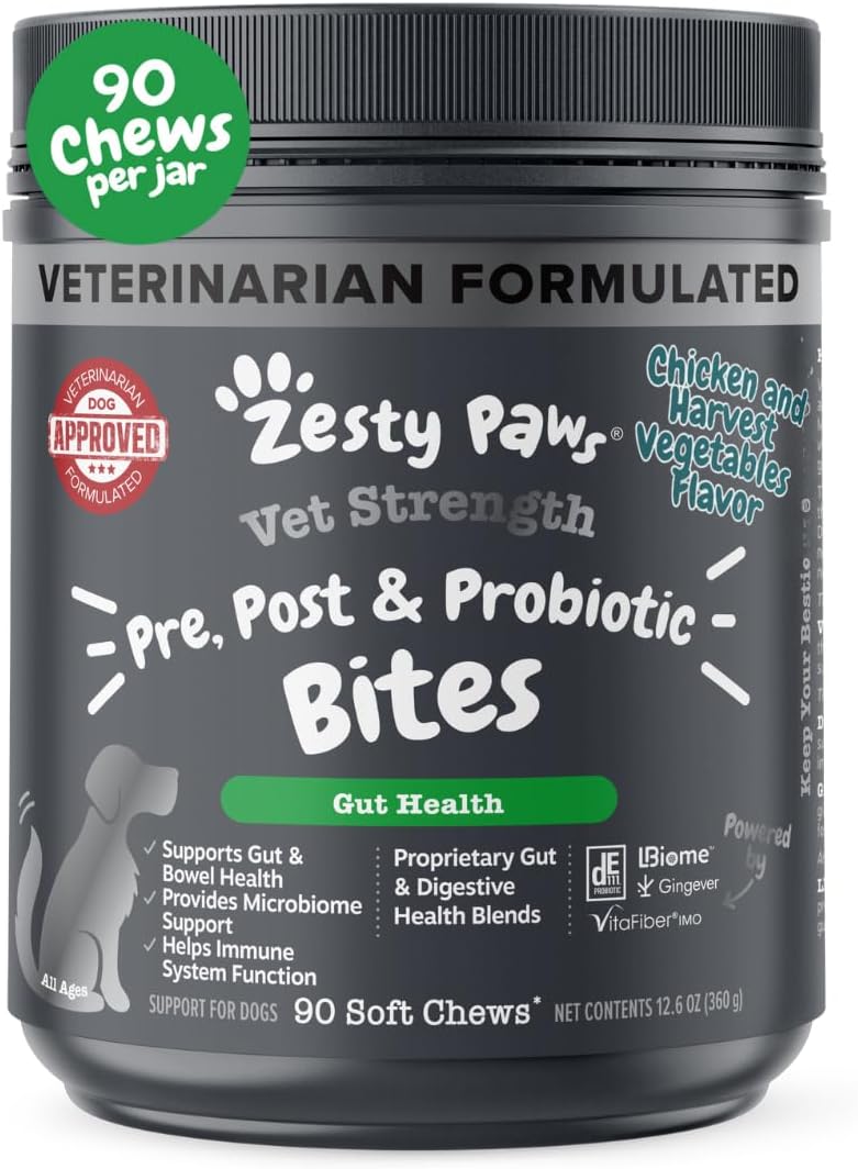 Zesty Paws Probiotics for Dogs - Digestive Enzymes for Gut Flora, Digestive Health, Diarrhea & Bowel Support - Clinically Studied DE111 - Dog Supplement Soft Chew for Pet Immune System - Pumpkin, 90ct