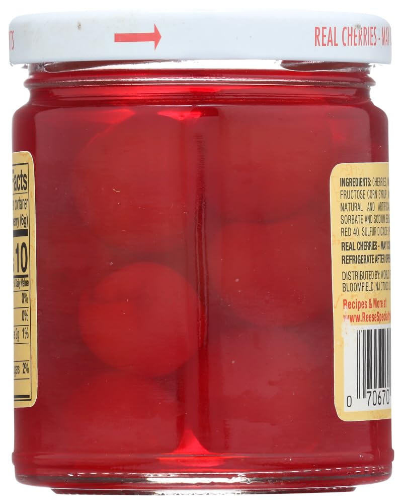 Reese Red Maraschino Cherries with Stem, 10-Ounces (Pack of 12)