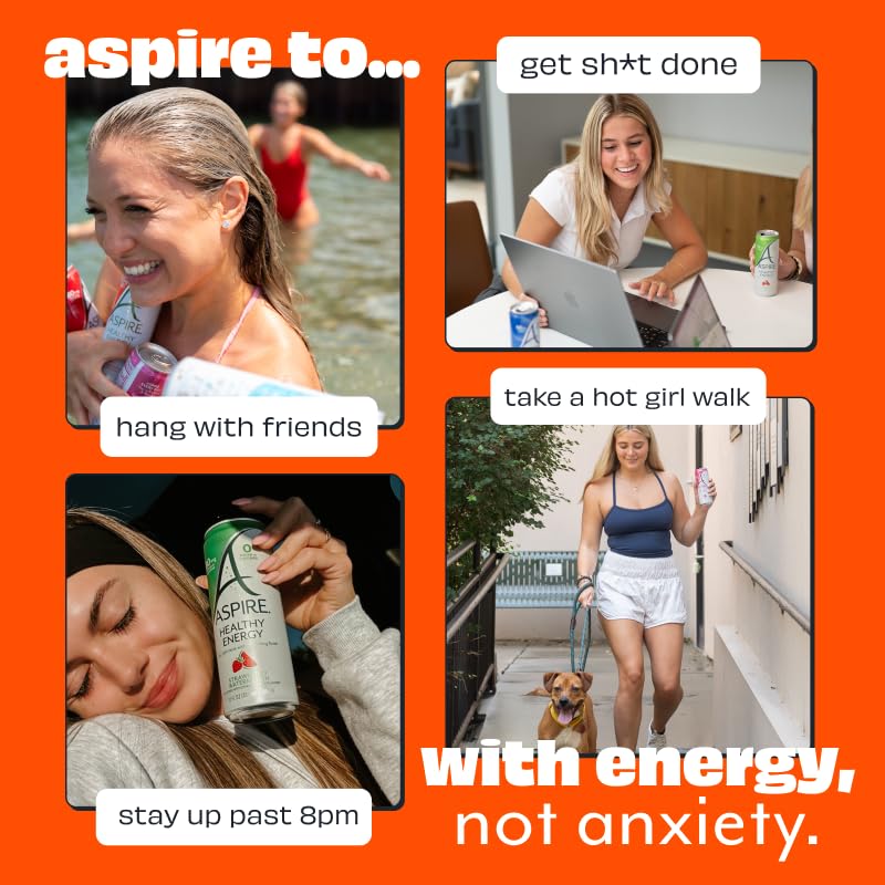 ASPIRE® Raspberry Acai, Healthy Energy Drink 80mg Natural Caffeine, Zero Sugar No Carbs Keto Friendly, 12 Pack Green Tea Sugar Free Drink Low Caffeine Zero Calorie