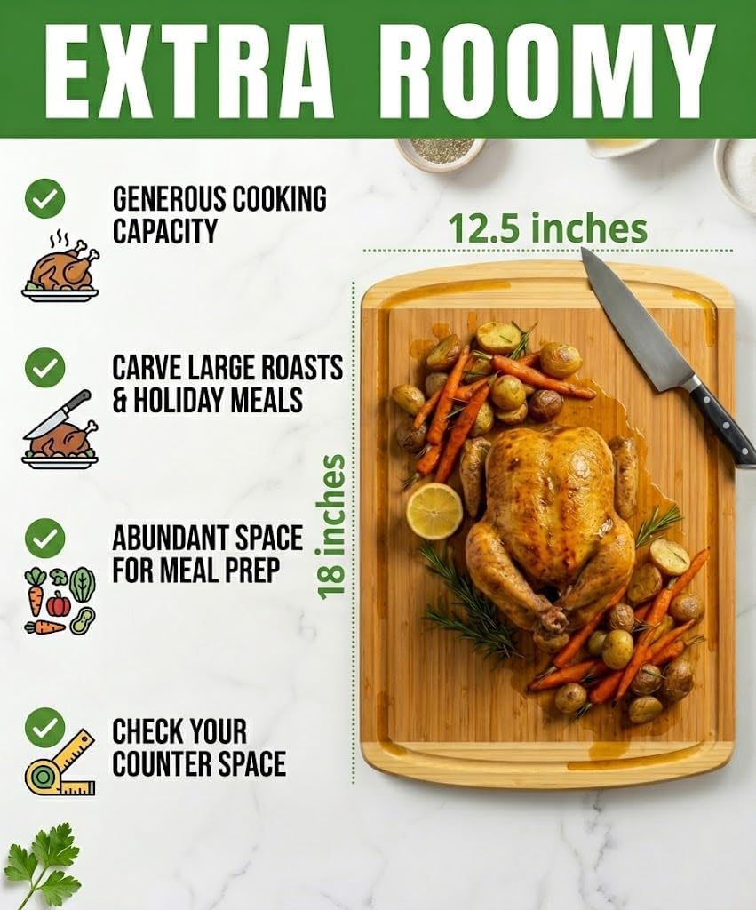 INDESTRUCTABLE Bamboo Cutting Board (Extra Large) with Vertical Grain Strength Technology - Non Toxic, Spacious and Lightweight 18" XL Chopping Board Gift - Replacements for Life