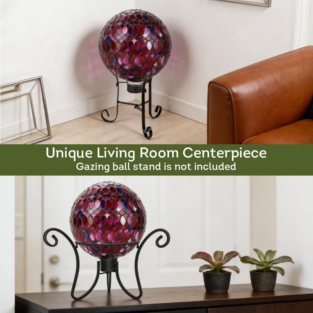 Lily's Home Colorful Mosaic Glass Gazing Ball, Designed with a Stunning Holographic Petal Mosaic Pattern to Bring Color and Reflection to Any Home and Garden, Red and Gold (10" Diameter)