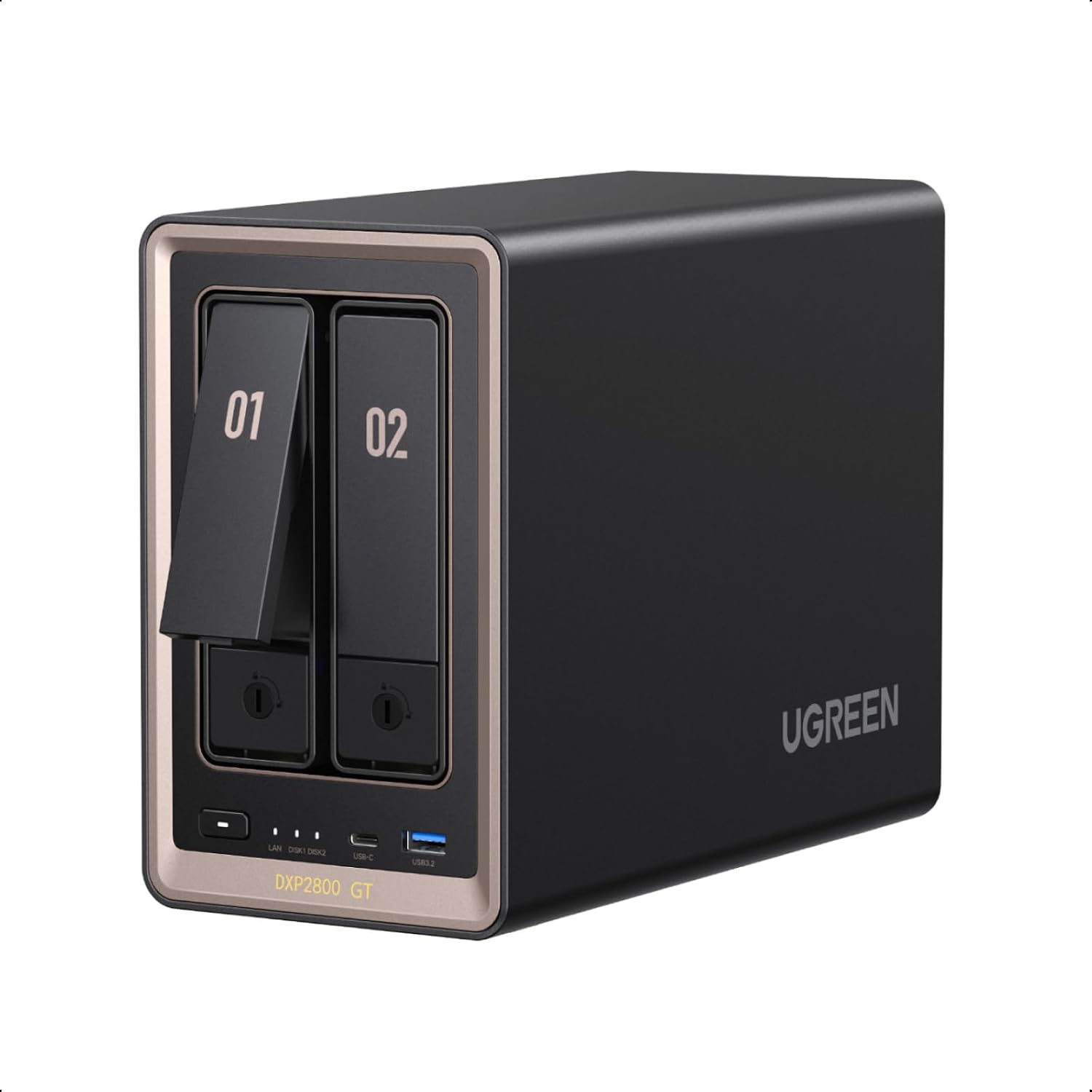 UGREEN NAS DXP2800 2-Bay, Ideal for Content Creators and Enthusiasts | Intel N100 Quad-Core CPU, 8GB DDR5 RAM, 2.5GbE, 2X M.2 NVMe Slots, 4K HDMI, Desktop NAS Network Attached Storage (Diskless)