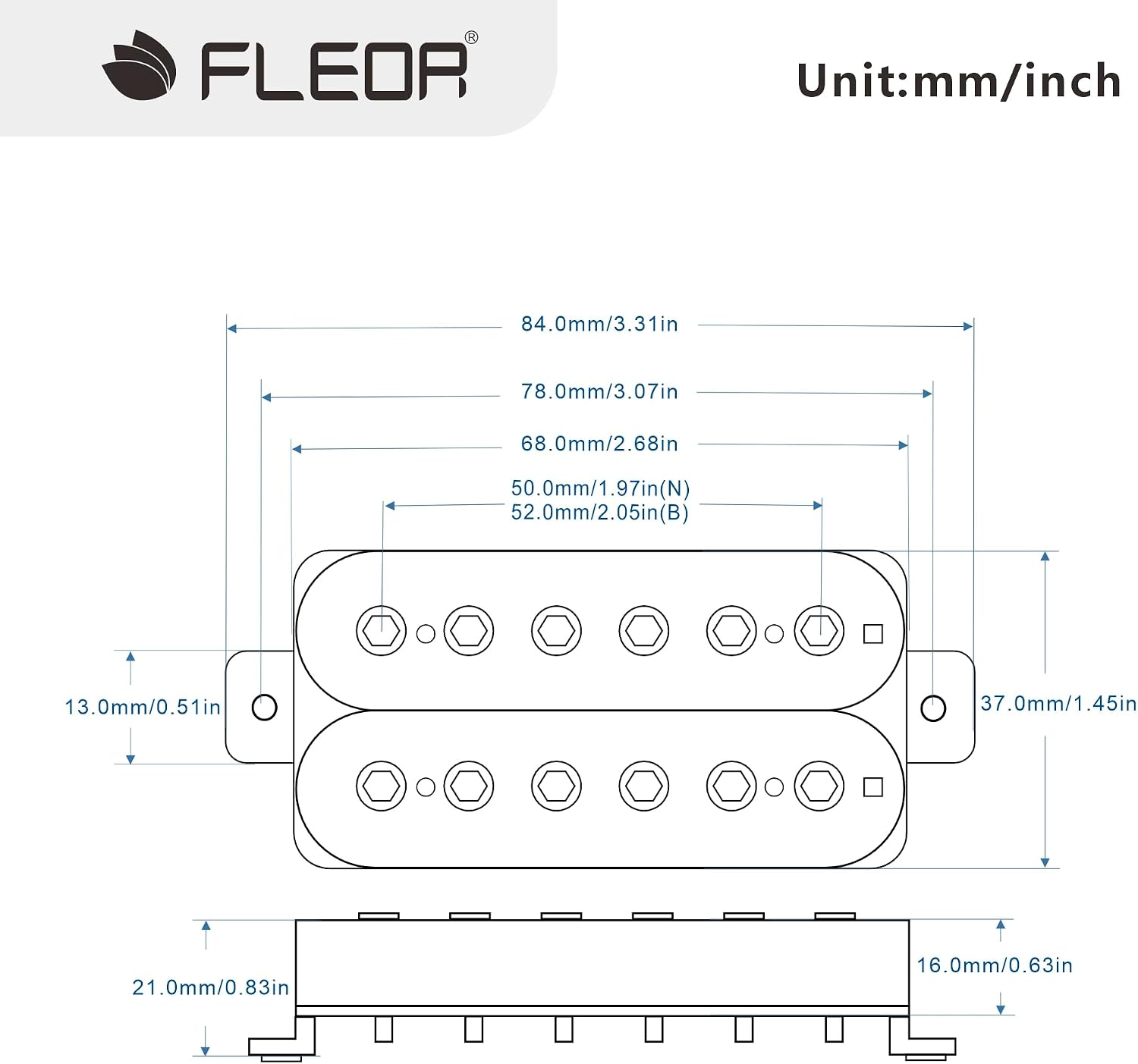 FLEOR Bridge Pickup Ceramic Double Coil Humbucker Pickups for Electric Guitar Pickup-Black