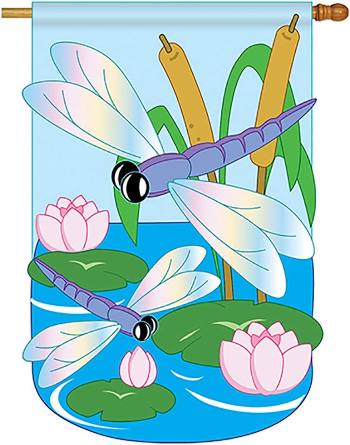 Two Group - Dragonfly Garden Friends - Everyday Bugs & Frogs Applique Decorative Vertical House Flag 28" x 44"