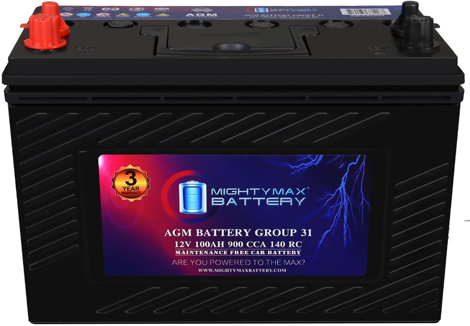 Mighty Max Battery MM-H8 Start and Stop Car BCI Group 49 12V 95Ah, 160RC, 900 CCA Rechargeable AGM Car Battery
