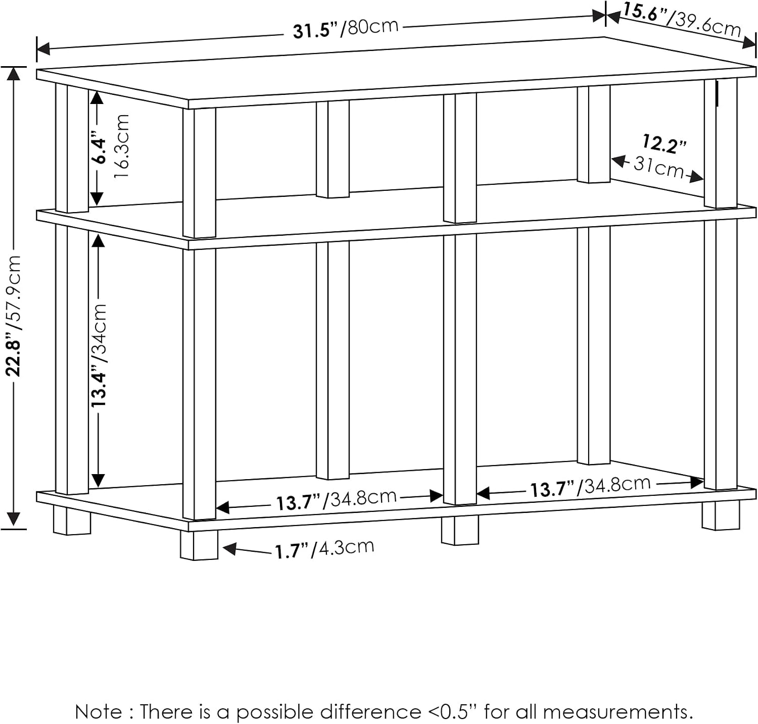 Furinno Turn-S-Tube No Tools 3-Tier Entertainment TV Stands, Dark Cherry and Black