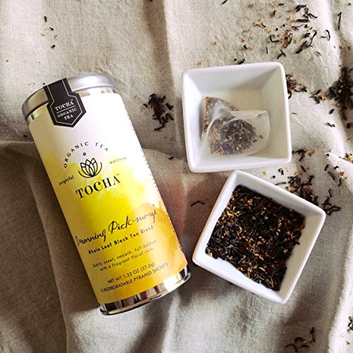 Tocha Organic Morning Pick-Me-Up Black Tea – Bold & Smooth Caffeine Boost | 15 Biodegradable Pyramid Bags | Floral Osmanthus Aroma