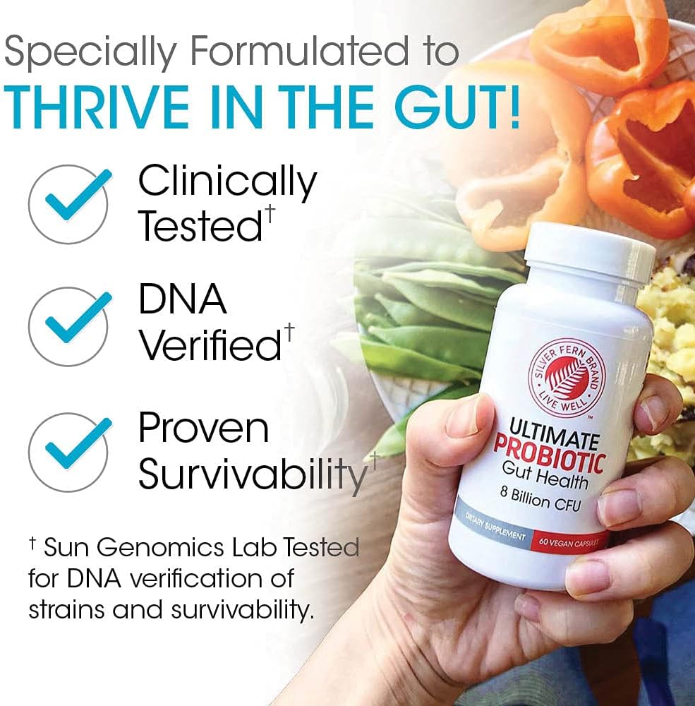 Silver Fern Brand Ultimate Probiotic - Probiotics for Women & Men | 8 Billion CFU Spore-Forming Gut Health Supplement - DNA Verified, Vegan, Shelf-Stable, High Survivability - 60 Capsules