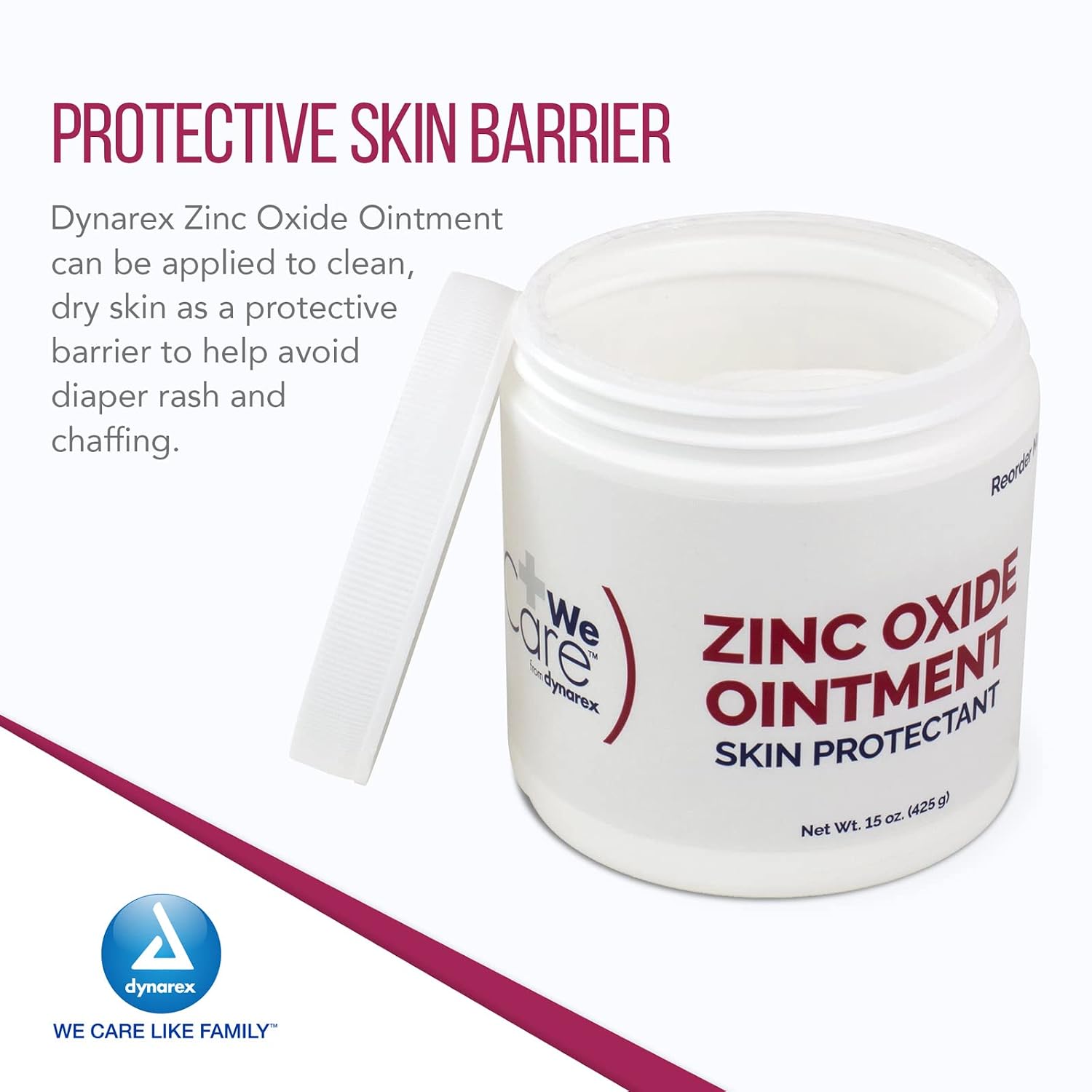 Dynarex Zinc Oxide Ointment, Protective Skin Barrier Ointment, Soothes, Prevents, & Relieves Chaffed Skin, and Irritation, White