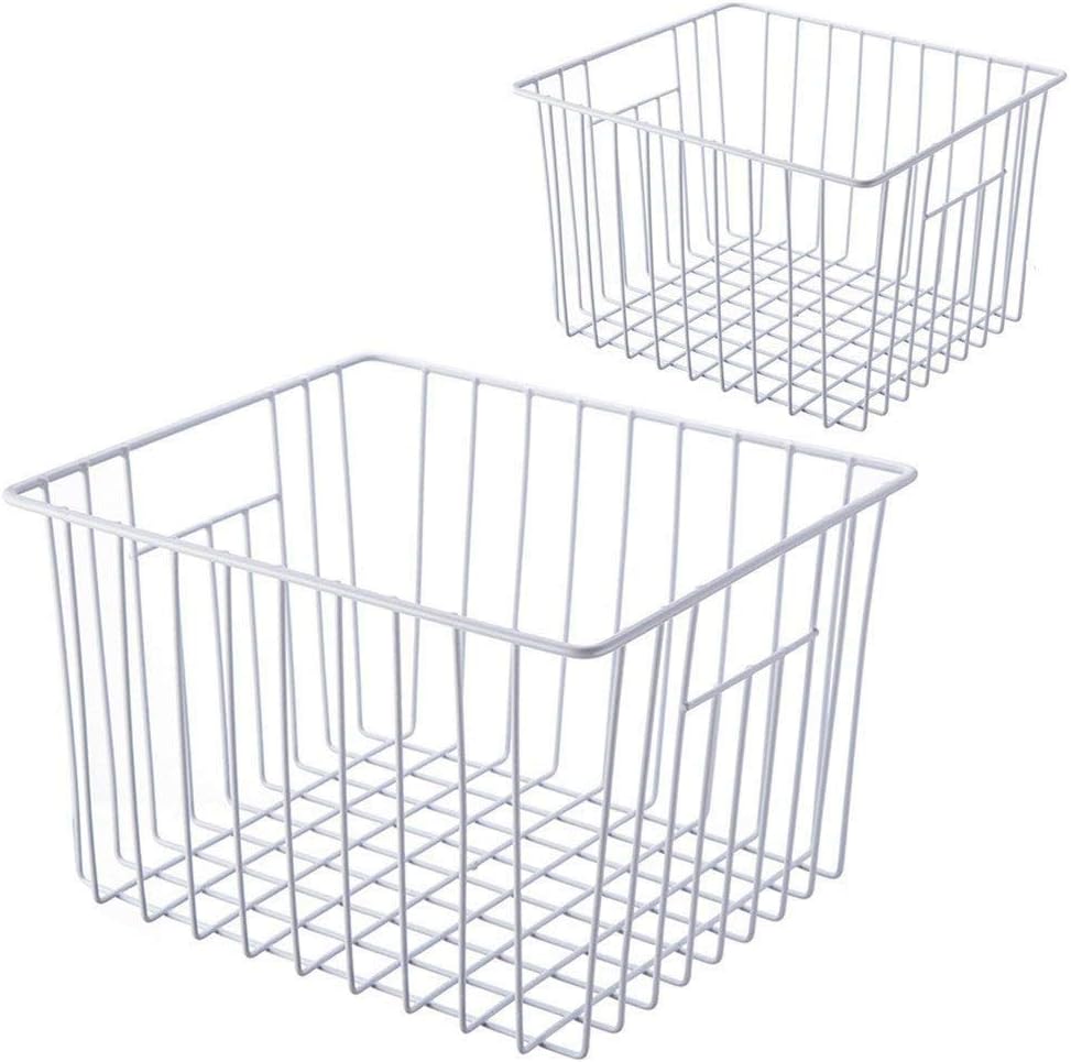 Deep Refrigerator Freezer Baskets, Large Household Wire Storage Basket Bins Organizer with Handles for Kitchen, Pantry, Freezer, Cabinet, Closets