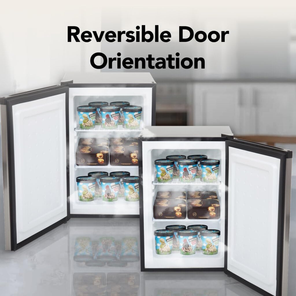 Whynter Upright Freezer 2.1 Cu Ft Lock, Mini Freezer, Stainless CUF-210SS | Adjustable Thermostat and Security Lock, Energy Star Rated, Reversible Door, Adds Compact Frozen Storage at Home