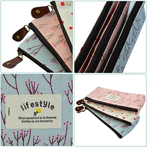Countryside Flower Floral Pencil Pen Case Cosmetic Makeup Bag Set of 3 by Miayon