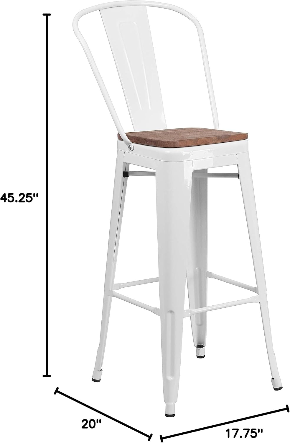 Flash Furniture 30 in Metal Barstool with Back, Blue | Commercial Grade, Removable Back, Indoor/Outdoor Use