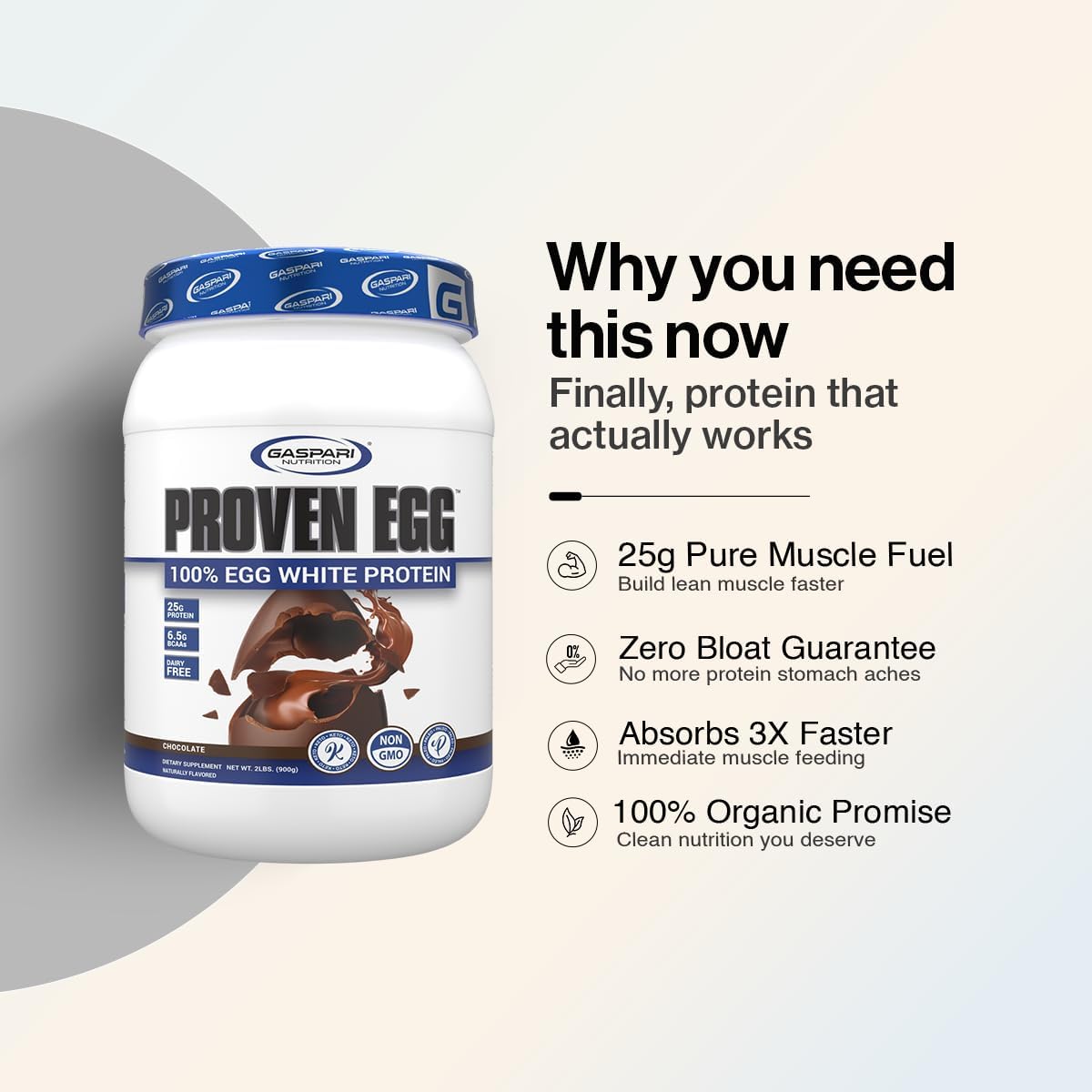 Gaspari Nutrition Proven Egg White Protein Powder, 25g Chocolate Protein Powder, 100% Egg White Protein, Keto Friendly, Dairy and Lactose Free, Soy Free (2 lbs, Chocolate)