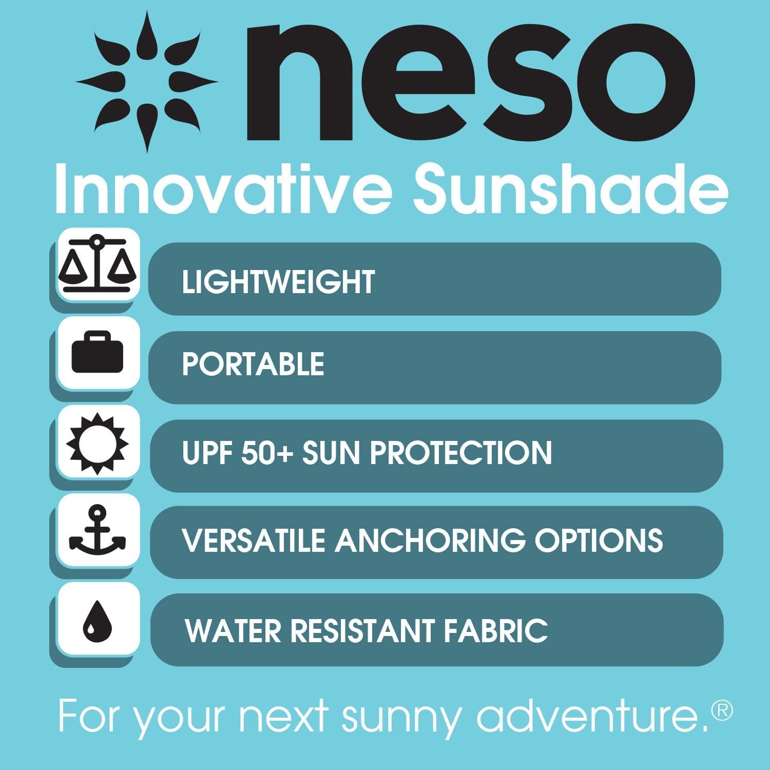 Neso Portable Beach Tent Sun Shelter with Sand Anchor - Lightweight Beach Shade Canopy - Easy Setup for Family Outings - Patented Reinforced Corners - UPF 50+ Sun Protection - 7 x 7ft - White