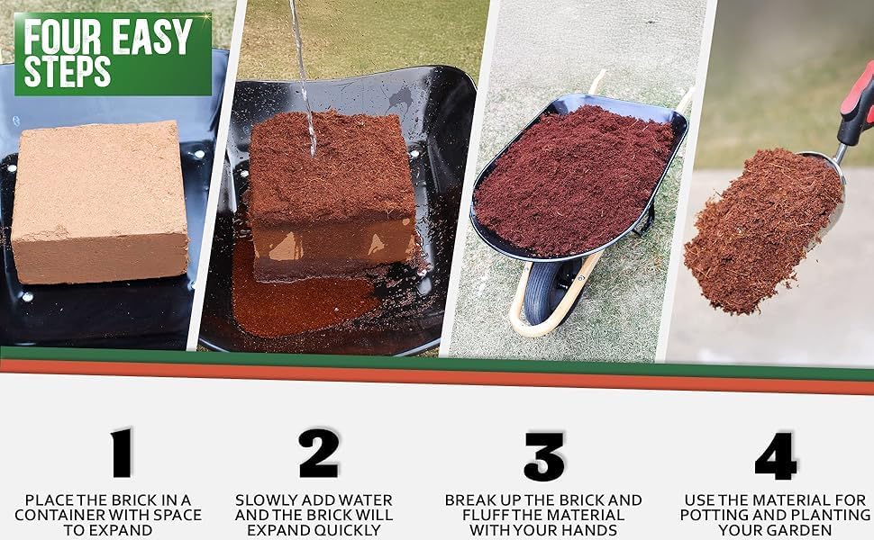 Compressed Coco Coir Pith Block, 10 Pound Block, Natural Potting Mix, Expands to 18 Gallons