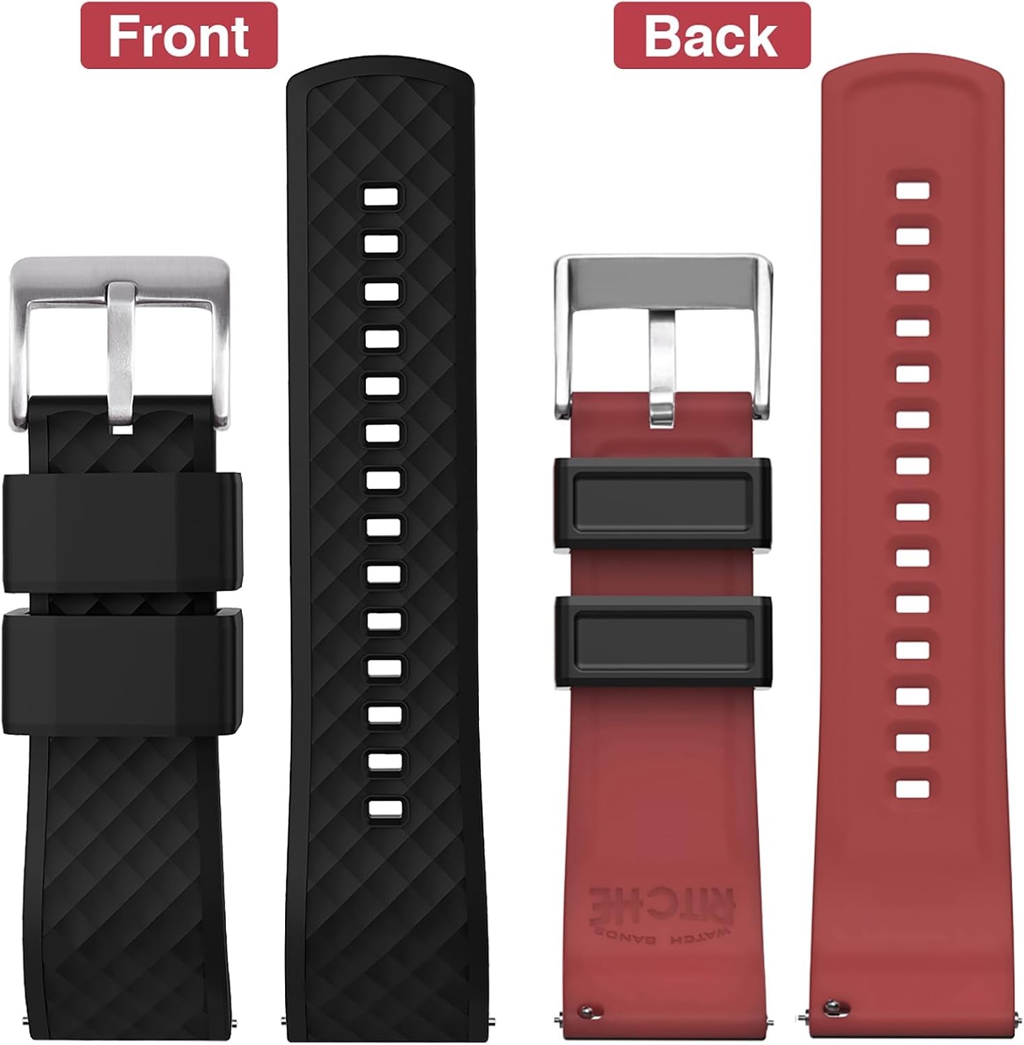 Ritche Christmas Gift Silicone Watch Bands 18mm 20mm 22mm 24mm Quick Release Rubber Watch Bands for Men, White Elephant Gifts