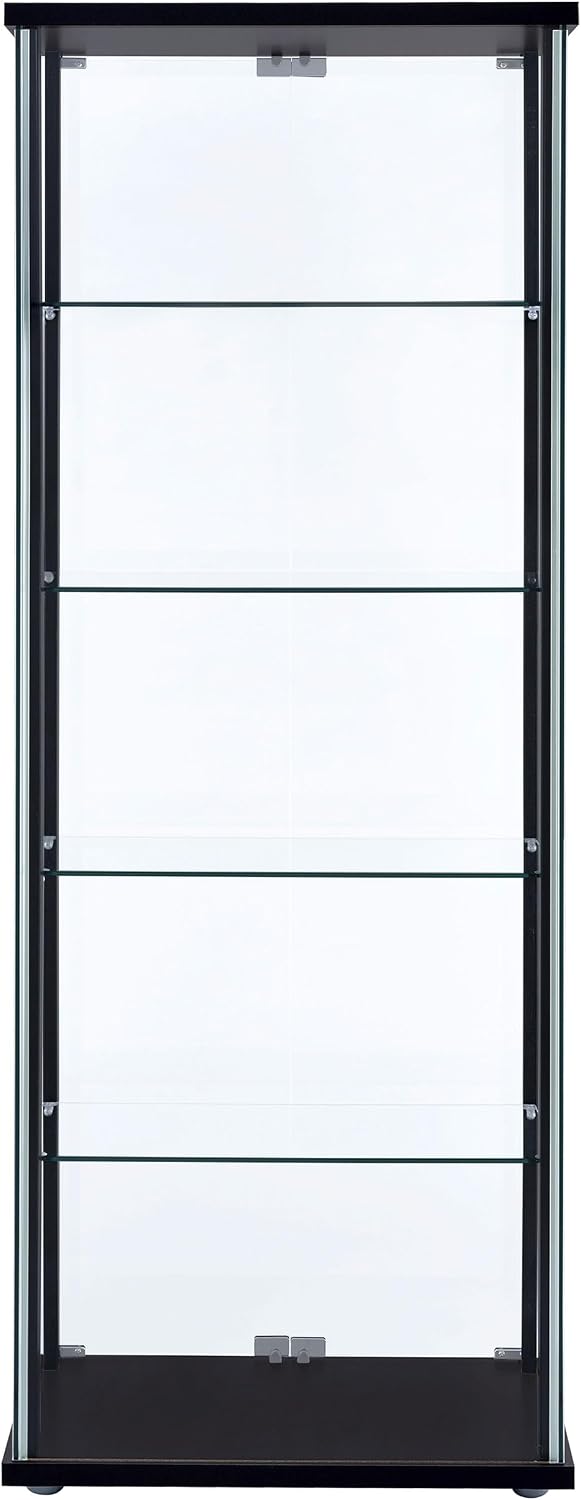 Coaster Home Furnishings - Delphinium - Glass - 4-Shelf Curio Cabinet with Wood Top and Base, Two Doors, and Chrome Hardware - Living Room - 64-Inch - Black - 950170