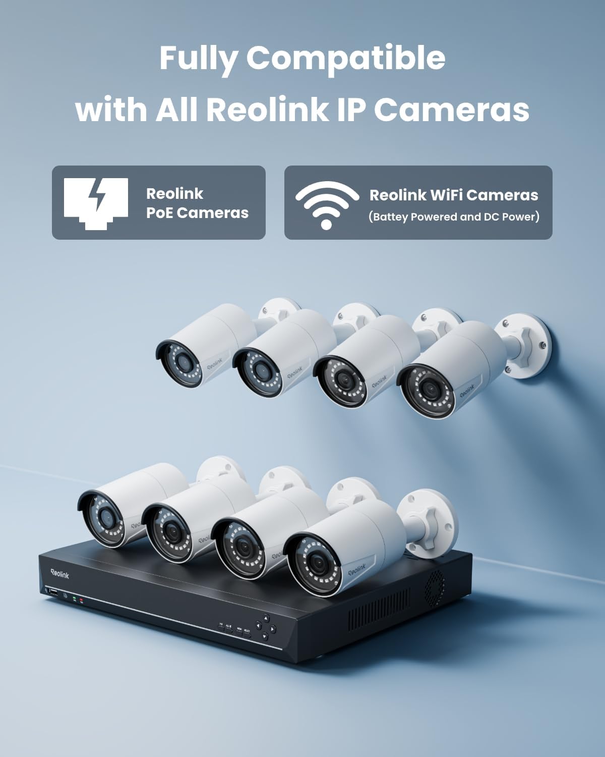 REOLINK 16CH 5MP Home Security Camera System with 4TB HDD RLK16-410B8-5MP | 8pcs 5MP Wired Outdoor PoE IP Cameras with Smart Detection