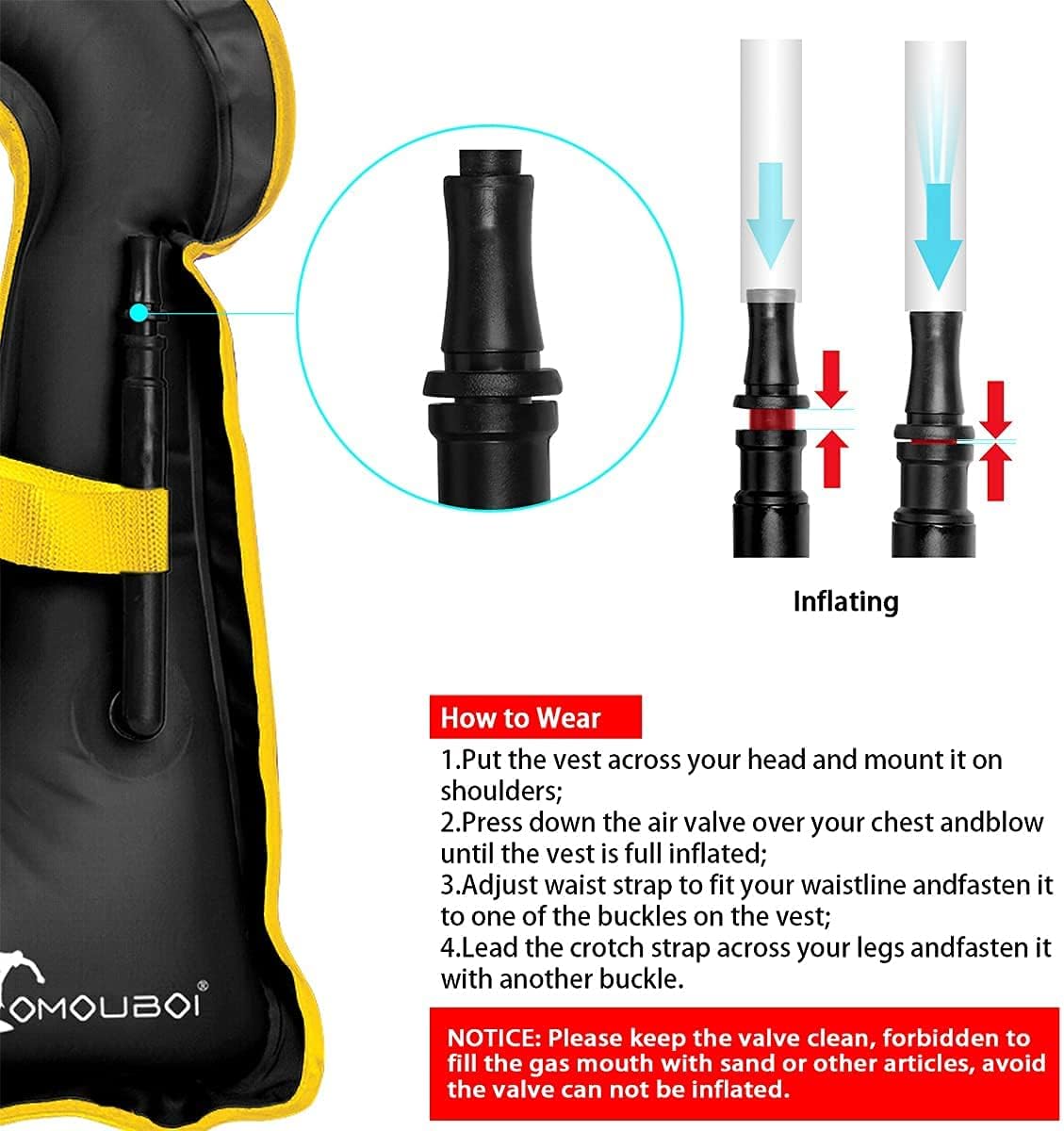 OMOUBOI Snorkel Vest for Adults Swim Vests Inflatable Snorkeling Jackets for Diving, Snorkeling, Swimming Safety (Suitable for 100-220 lbs)