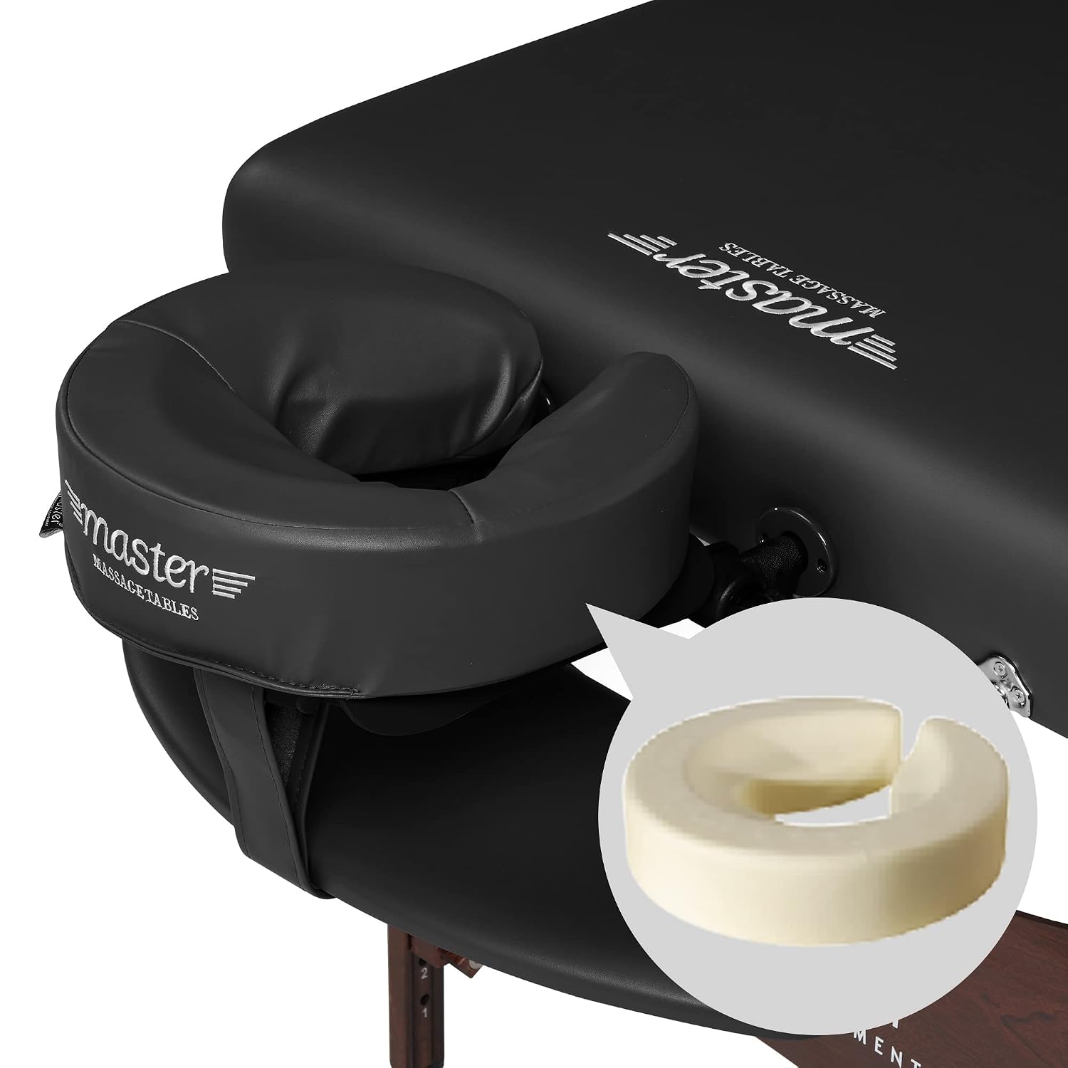 Master Massage Newport Portable Massage Table Package with Denser 2.5" Cushion, Walnut Stained Hardwood, Steel Support Cables, Pillows & Accessories, Black, 30"