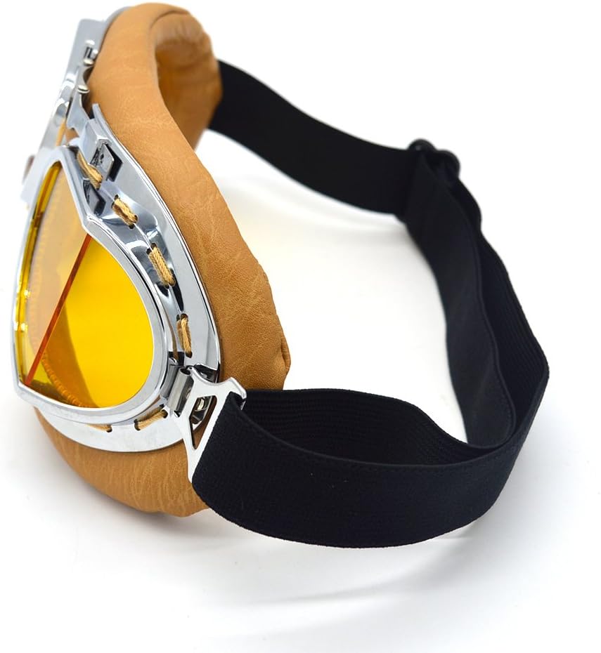 Motorcycle Goggles Anti Fog&Wind&Dust&Sand Aviator Pilot Motocross | Dirt Bike Atv Riding Goggles with Yellow Lens,Fit Over Glasses or Helmet