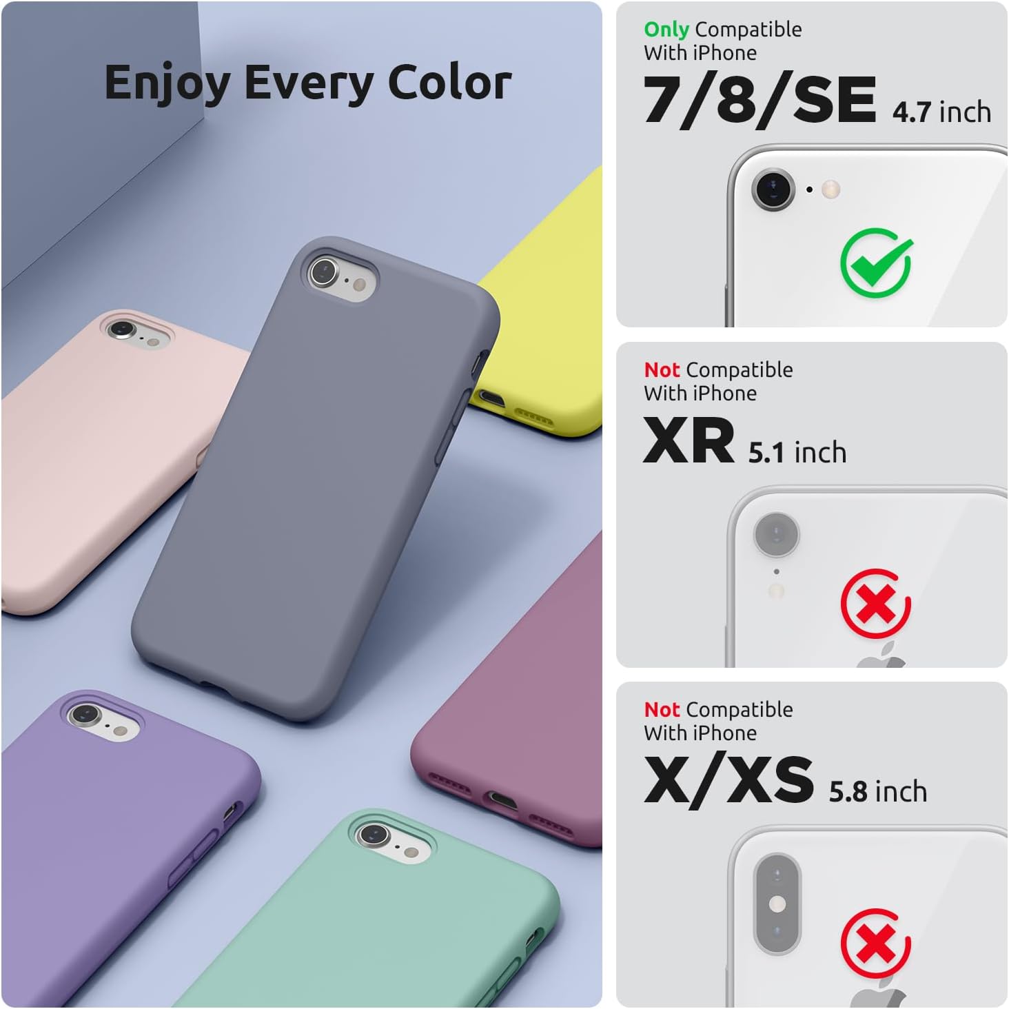 SURPHY Designed for iPhone SE Case, iPhone 8 Case, iPhone 7 Case, Liquid Silicone Phone Case for iPhone se 3rd 2nd SE 2022 SE 2020, Blue