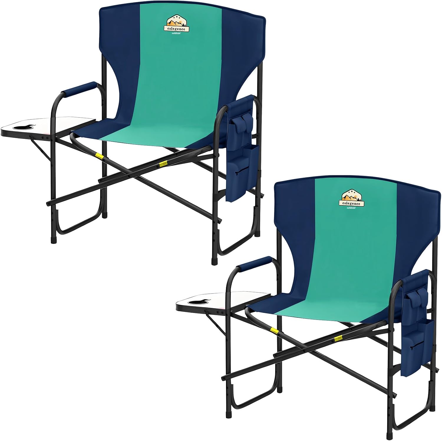 Colegence Oversized Directors Camping Chair for Adults, 600 lb, Black | Heavy duty folding outdoor chair with 28" wide seat, supportive back, side table, cup holder and detachable storage pocket