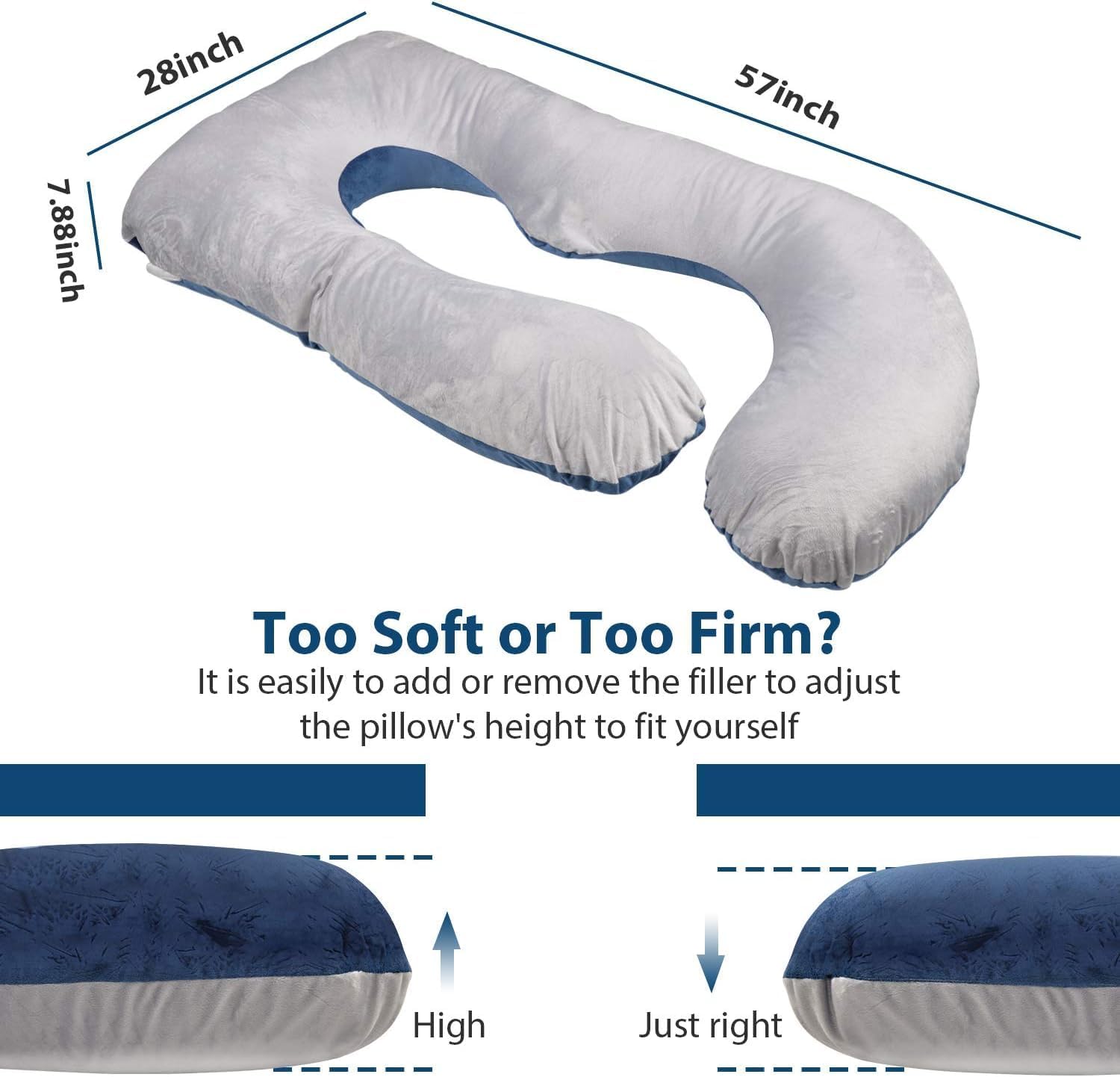 Victostar Pregnancy Pillow,57 inches U Shaped Maternity Pillow with Removable Cover Full Body Pillow Support for Back, HIPS, Legs, Belly (Dark Gray)