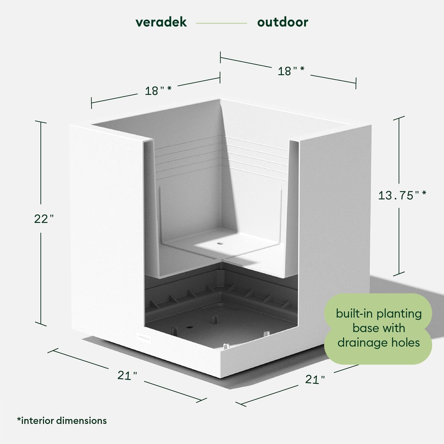 Veradek Block Series Cube Planter - Square Outdoor Planter | Made From Durable Plastic With Double-Walled Construction. Modern Porch/Patio Décor for Plants and Flowers