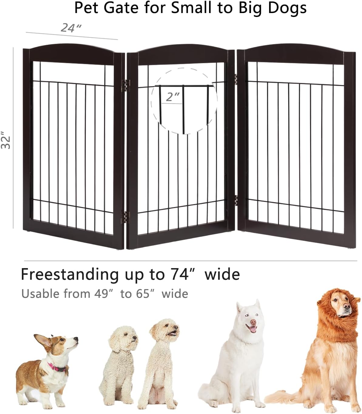 PAWLAND Extra Wide Foldable Dog gate for Doorway, Indoor, 72“ Wide, 30" H