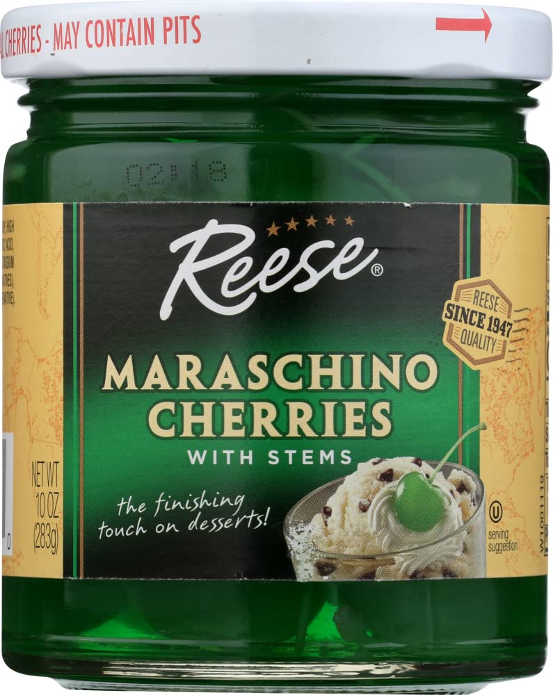 Reese Red Maraschino Cherries with Stem, 10-Ounces (Pack of 12)