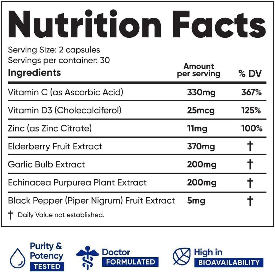 Immuneti Advanced Immune Support – Doctor Formulated 6-in-1 Daily Immunity Supplement – Made in USA – With Vitamin C, D3, Zinc, Elderberry