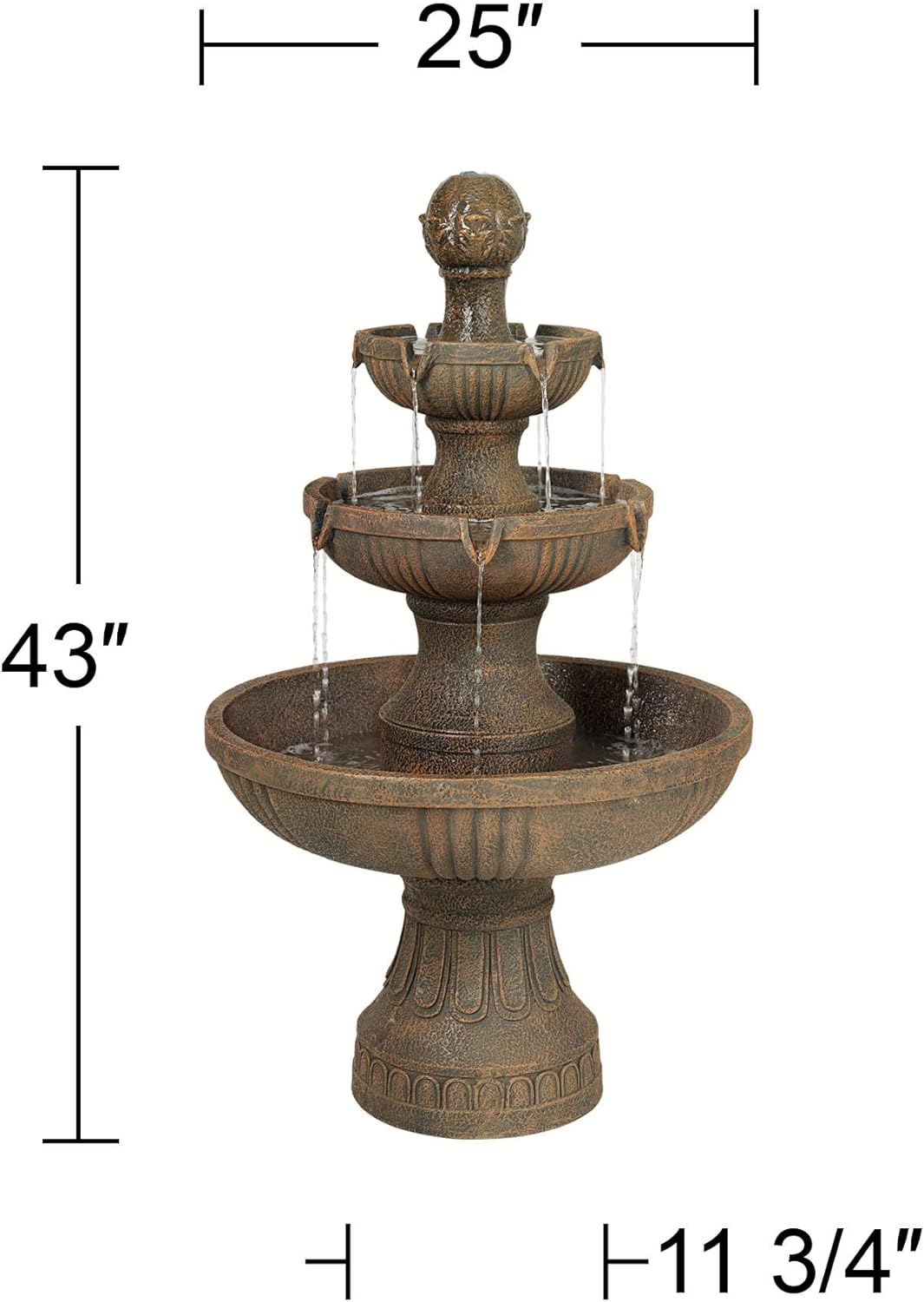 John Timberland Ravenna 43" Large Italian Garden Tiered Outdoor Fountain | Indoor Decor Faux Stone Floor Standing Waterfall 3-Tier Basin Tall Water