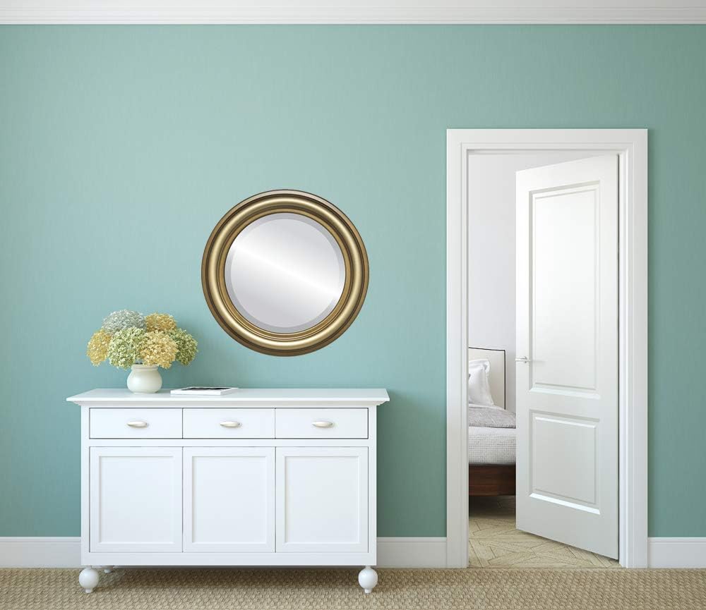 OVALCREST Round Beveled Wall Mirror for Home Decor - Philadelphia Style - Rubbed Bronze - 22x22 Outside Dimensions