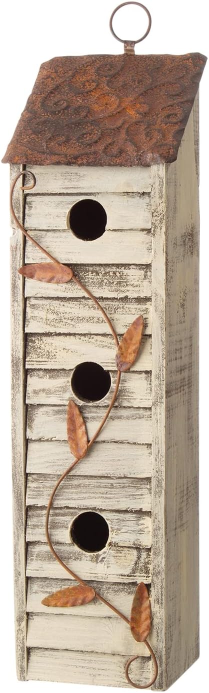 Glitzhome 14" H Hanging Distressed Wooden Church Birdhouse Garden Decor