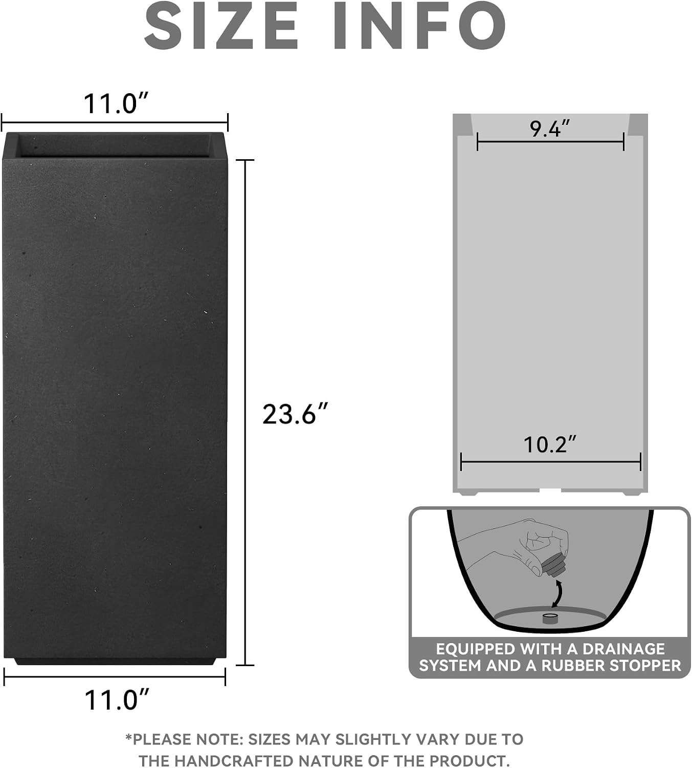 Kante Accent Column Square Pale Gray Concrete Planter 23.6" H, Outdoor