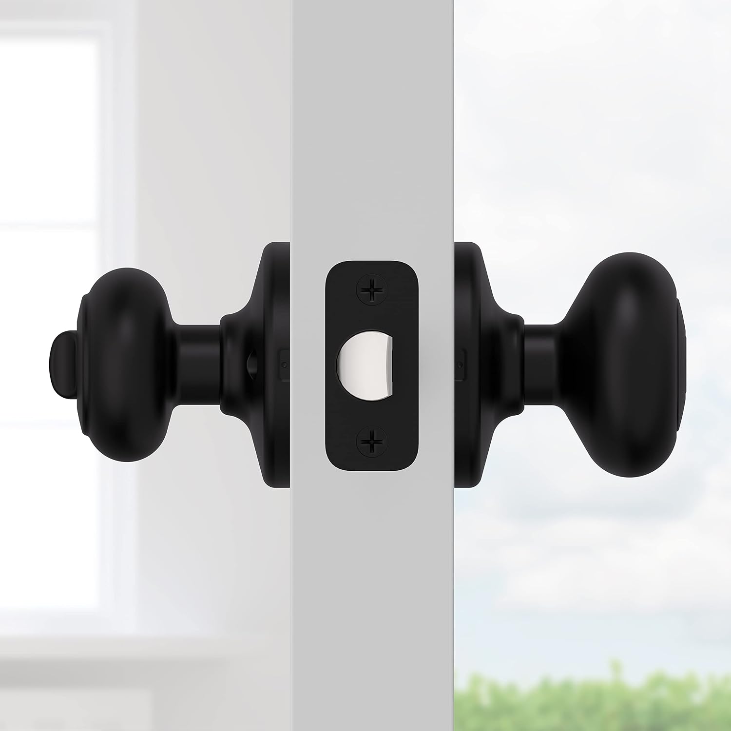 Kwikset Cove Interior Privacy Door Knob with Lock, Door Handle For Bathroom and Bedroom, Satin Nickel Keyless Turn Lock Doorknob, with Microban Protection