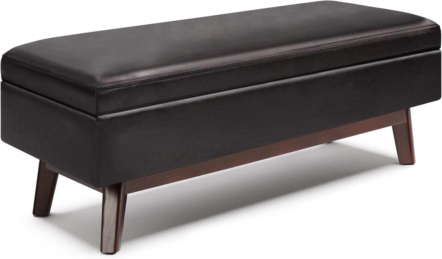 SIMPLIHOME Owen 34" Wide Vegan Leather Lift Top Ottoman in Dark Blue
