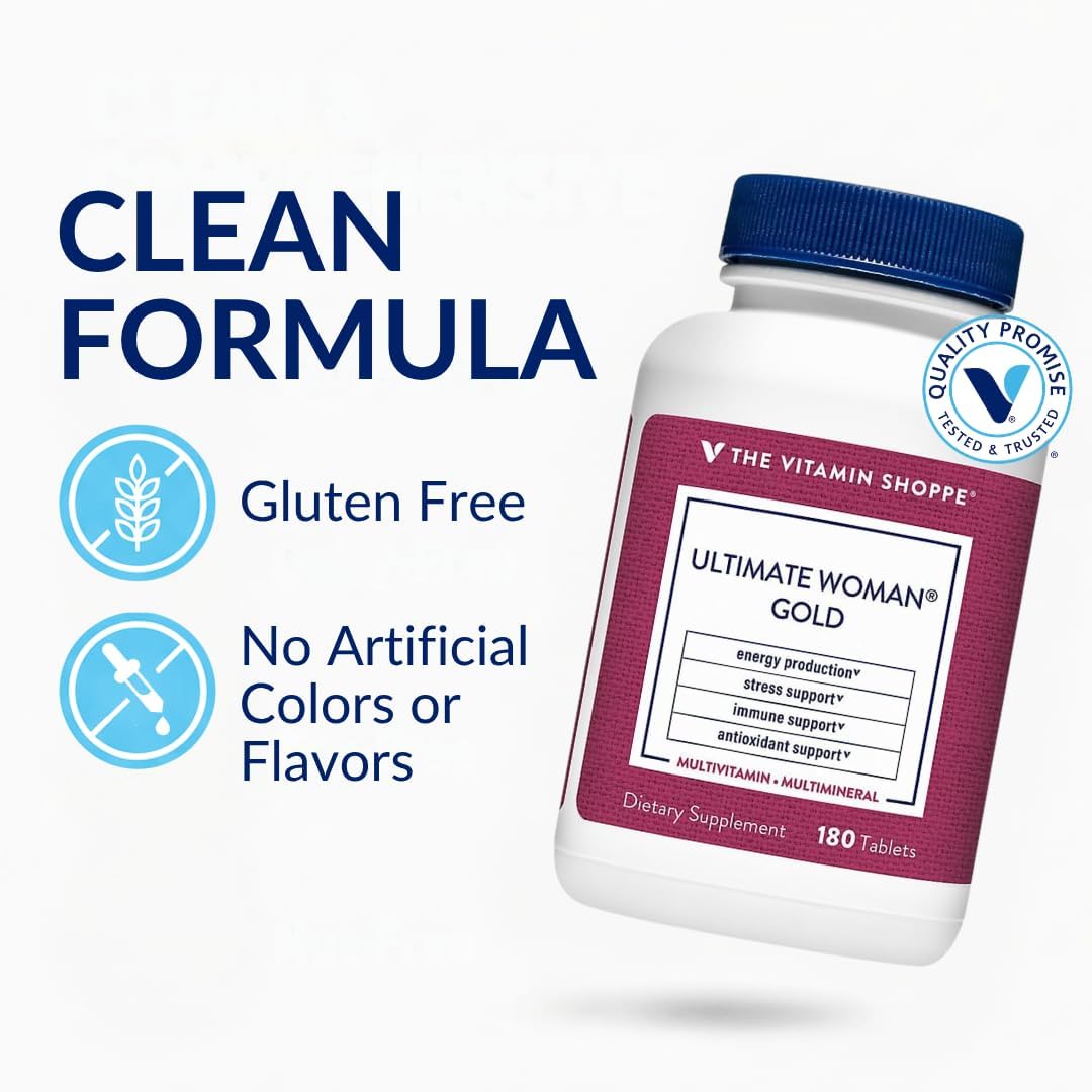 The Vitamin Shoppe Brand Ultimate Woman's Gold Multivitamin, 90 Tablets | Women’s Multivitamin with Iron, B Vitamins & Vitamin D3 for Energy Production, Bone & Immune Health Support, Gluten Free