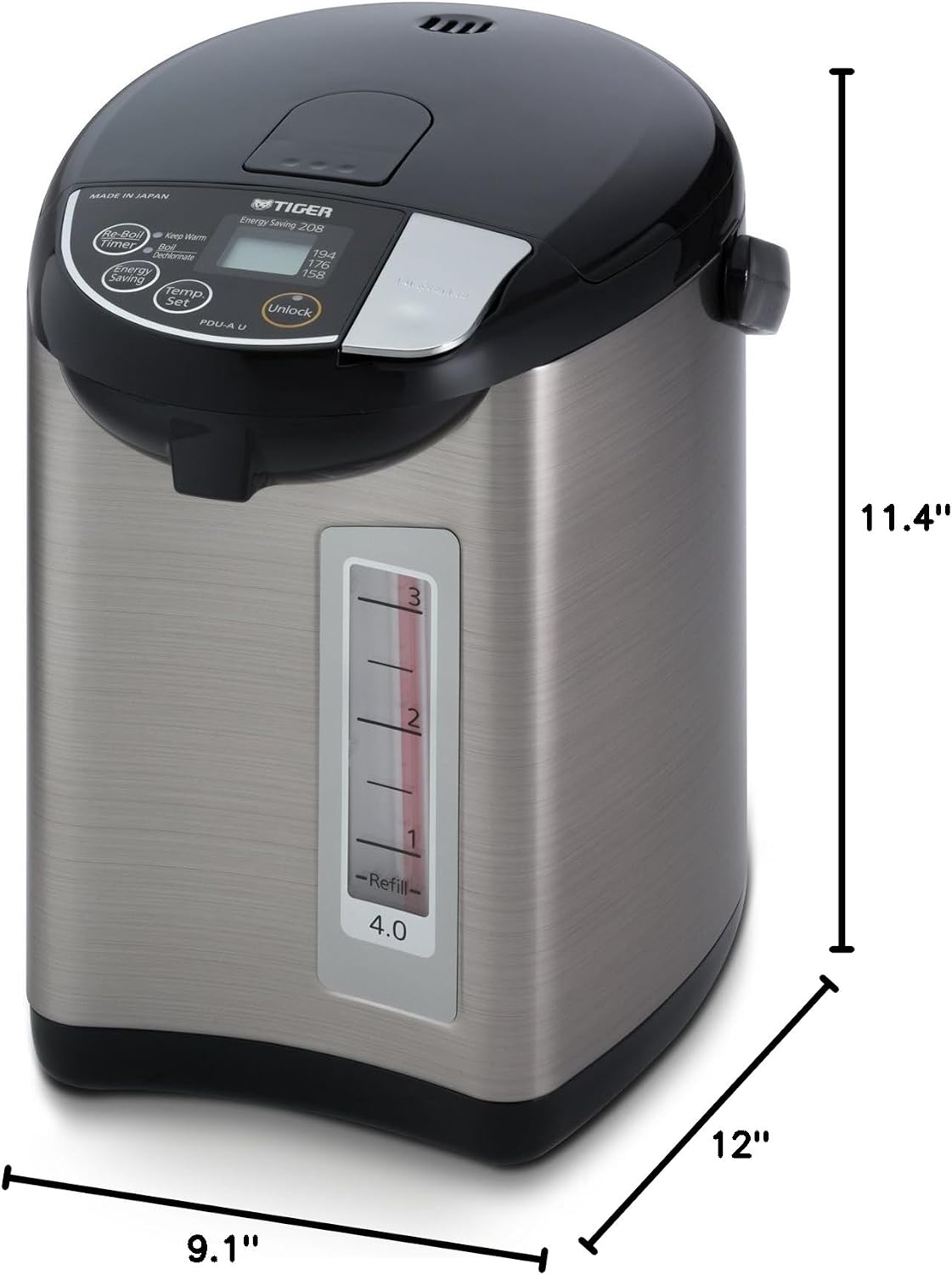 Tiger PDU-A40U Electric Water Boiler and Warmer (135 oz, Black) | Four heat settings, two sleep timers, auto lock, removable lid and cord
