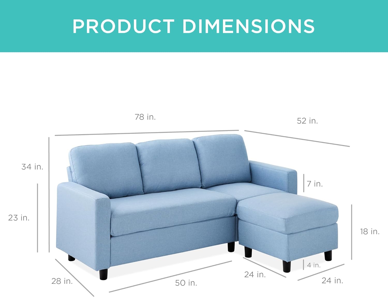 Best Choice Products Upholstered Sectional Sofa for Home, Apartment, Dorm, Bonus Room, Compact Spaces w/Chaise Lounge, 3-Seat, L-Shape Design